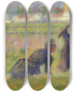 Triptych art skateboard deck of Georges Seurat Figures In A Landscape by Georges Seurat (1859-1891)