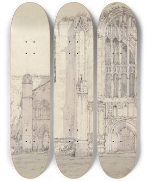 Triptych art skateboard deck of Samuel Prout Bolton Abbey by Samuel Prout (1783-1852)