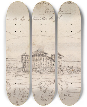 Triptych art skateboard deck of Henry Swinburne Castle In Granada Spain by Henry Swinburne (1743-1803)