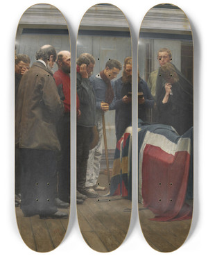 Triptych art skateboard deck of Carl Sundthansen Burial At Sea by Carl Sundt-Hansen (1841-1907)