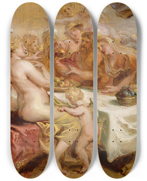 Triptych art skateboard deck of Peter Paul Rubens The Wedding Of Peleus And Thetis by Peter Paul Rubens (1577-1640)