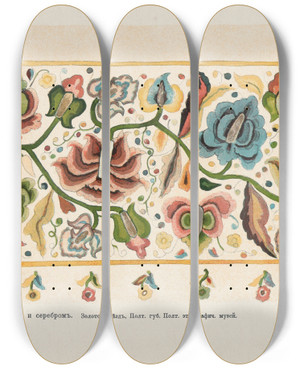 Triptych art skateboard deck of Nikolay Samokish Motivy Ukrainskago Ornamenta Pl 31 by Nikolay Samokish (1860-1944)