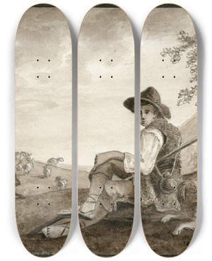 Triptych art skateboard deck of Otto Howen Een Herder Met Zijn Kudde by Otto Howen (1774-1848)