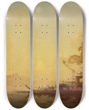 Triptych art skateboard deck of Flix Ziem View Of Constantinople by Felix Ziem (1821-1911)