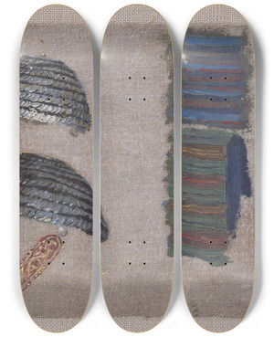 Triptych art skateboard deck of Niels Skovgaard Dragtstudier Megara by Niels Skovgaard (1858-1938)