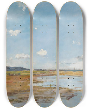 Triptych art skateboard deck of Eugne Boudin Deauville Le Rivage by Eugene Boudin (1824-1898)