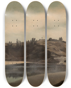 Triptych art skateboard deck of Achille Etna Michallon River Landscape In Brittany by Achille Etna Michallon (1796-1822)