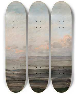 Triptych art skateboard deck of Charles Franois Daubigny Beach At Ebb Tide by Charles Francois Daubigny (1817-1878)