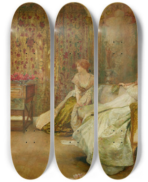 Triptych art skateboard deck of John Henry Frederick Bacon An Elegant Soire by John Henry Frederick Bacon
