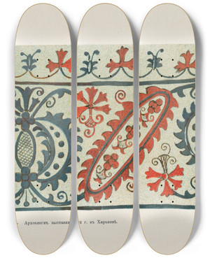 Triptych art skateboard deck of Nikolay Samokish Motivy Ukrainskago Ornamenta Pl 35 by Nikolay Samokish (1860-1944)