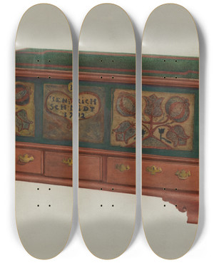Triptych art skateboard deck of Betty Jean Davis Pa German Chest_3 by Betty Jean Davis