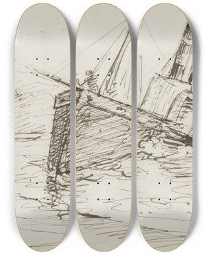 Triptych art skateboard deck of Marius Bauer Zeilschip by Marius Bauer (1867-1932)