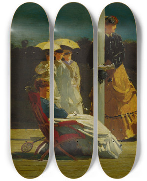 Triptych art skateboard deck of Winslow Homer Croquet Match by Winslow Homer (1836-1910)