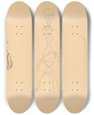Triptych art skateboard deck of Jn Novk Tdie Orientlnych Ndob by Jan Novak (1921-1944)
