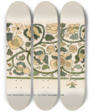Triptych art skateboard deck of Nikolay Samokish Motivy Ukrainskago Ornamenta Pl 34 by Nikolay Samokish (1860-1944)