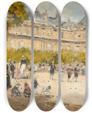 Triptych art skateboard deck of Stanislas Lpine Le Palais Et Les Jardins Du Luxembourg by Stanislas Lepine (1835-1892)