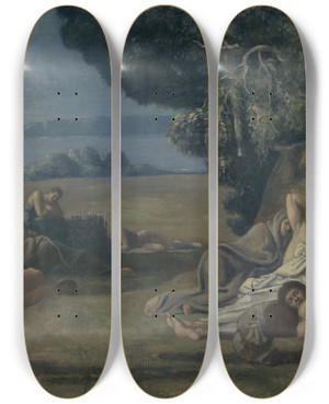 Triptych art skateboard deck of Pierre Puvis De Chavannes Sleep by Pierre Puvis De Chavannes (1824-1898)