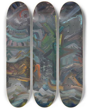 Triptych art skateboard deck of Arnold Peter Weiszkubnan Resting Farmers by Arnold Peter Weisz-Kubnan (1898-1944)
