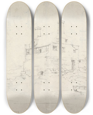 Triptych art skateboard deck of Cornelius Varley Tygwyn Ferry by Cornelius Varley (1781-1873)