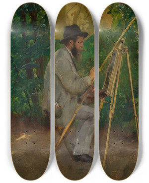 Triptych art skateboard deck of Emil Lugo Edmund Kanoldt Und Emil Lugo Im Freien Malend by Emil Lugo (1840-1902)