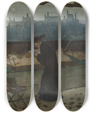 Triptych art skateboard deck of Ivar Arosenius Withered Leaves by Ivar Arosenius (1878-1909)