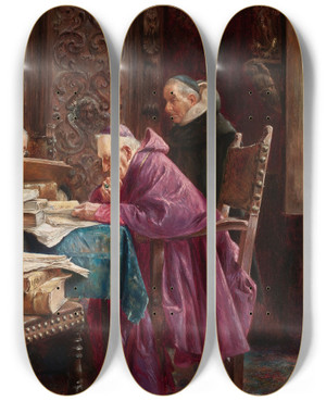 Triptych art skateboard deck of Jos Gallegos Y Arnosa The Cardinals by Jose Gallegos Y Arnosa (1859-1917)