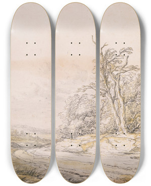 Triptych art skateboard deck of Aelbert Cuyp A Road On The Dunes by Aelbert Cuyp (1620-1691)