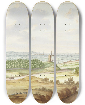 Triptych art skateboard deck of Jan Van Call The Elder Gezicht Op Kleef Van De Galgenberg by Jan van Call the elder (1656-1703)