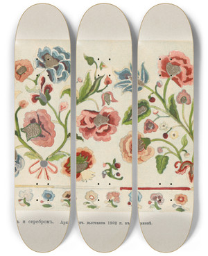 Triptych art skateboard deck of Nikolay Samokish Motivy Ukrainskago Ornamenta Pl 11 by Nikolay Samokish (1860-1944)