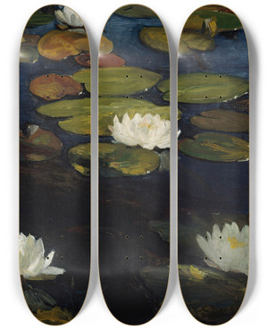 Triptych art skateboard deck of Albert Edelfelt Water Lilies Study For The Youth And A Mermaid by Albert Edelfelt (1854-1905)