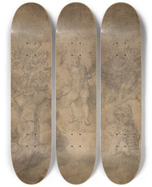 Triptych art skateboard deck of School Of Michelangelo Buonarroti The Last Judgment by School Of Michelangelo Buonarroti (1475-1564)