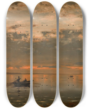 Triptych art skateboard deck of Amaldus Nielsen Fra Kristianiafjorden by Amaldus Nielsen (1838-1932)