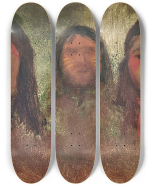 Triptych art skateboard deck of Albert Bierstadt Three Indians by Albert Bierstadt (1830-1902)