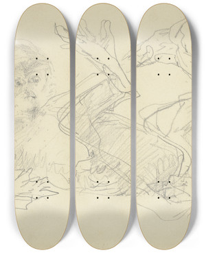 Triptych art skateboard deck of Henri De Toulouselautrec A Monkey Playing On His Back by Henri de Toulouse-Lautrec (1864-1901)