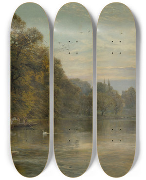 Triptych art skateboard deck of George Vicat Cole Wargrave by George Vicat Cole (1833-1893)