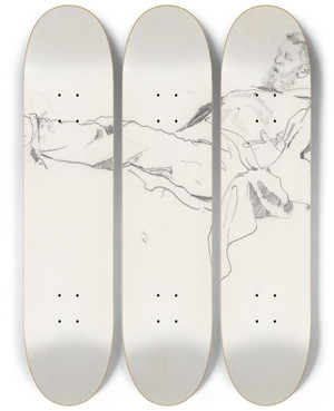 Triptych art skateboard deck of Christian Krohg Croquis Av Thaulow by Christian Krohg (1852-1925)