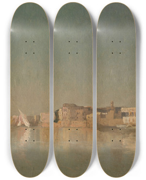 Triptych art skateboard deck of Camille Wauters A View Of Cairo by Camille Wauters