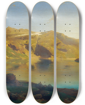 Triptych art skateboard deck of Eduard Peithner Von Lichtenfels Alpensee by Eduard Peithner Von Lichtenfels (1833-1913)