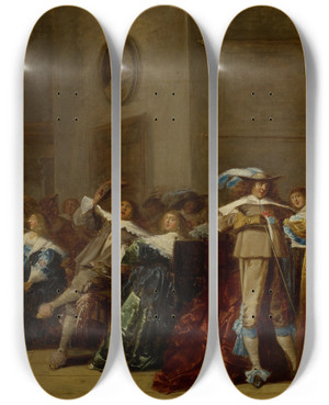 Triptych art skateboard deck of Dirck Hals The Merry Company by Dirck Hals (1591-1656)