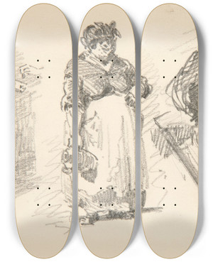 Triptych art skateboard deck of John Singer Sargent Two Standing Figures And Onehead by John Singer Sargent (1856-1925)