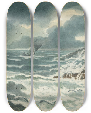 Triptych art skateboard deck of Thomas Bradshaw Storm At Sea by Thomas Bradshaw (1767)
