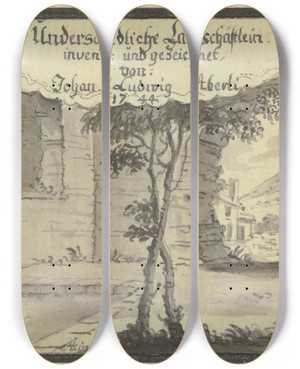 Triptych art skateboard deck of Johann Ludwig Aberli Titelblatt by Johann Ludwig Aberli (1723-1786) Triptych art skateboard deck of Johann Ludwig Aberli Titelblatt by Johann Ludwig Aberli (1723-1786)
