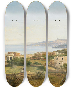 Triptych art skateboard deck of Albert Zimmermann Scene On Ischia by Albert Zimmermann (1808-1888)