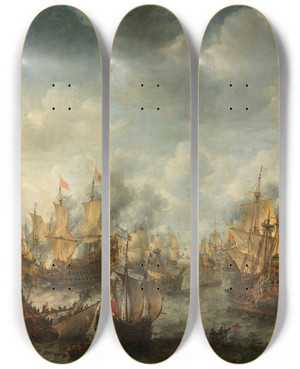 Triptych art skateboard deck of Jan Abrahamsz Beerstraaten The Battle Of Terheide by Jan Abrahamsz Beerstraaten (1622-1666)