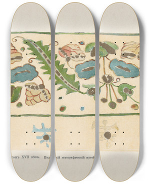 Triptych art skateboard deck of Nikolay Samokish Motivy Ukrainskago Ornamenta Pl 33 by Nikolay Samokish (1860-1944)