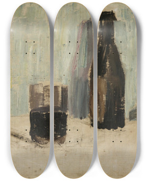 Triptych art skateboard deck of Nikolai Triik Natrmort Pudeliga by Nikolai Triik (1884-1940)