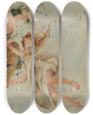 Triptych art skateboard deck of Gabriel Ferrier Les Fleurs_2 by Gabriel Ferrier (1847-1914)