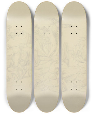 Triptych art skateboard deck of Bonaventura Genelli Aus Dem Leben Eines Wstlings I Die Entfhrung by Bonaventura Genelli (1798-1868)