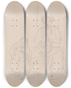 Triptych art skateboard deck of Adolph Tidemand Spinner by Adolph Tidemand (1814-1876)
