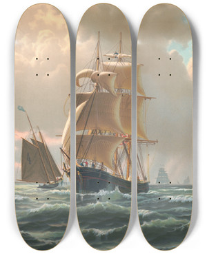 Triptych art skateboard deck of John Ec Peterson A Squally Day by John E C Peterson (1839-1874)